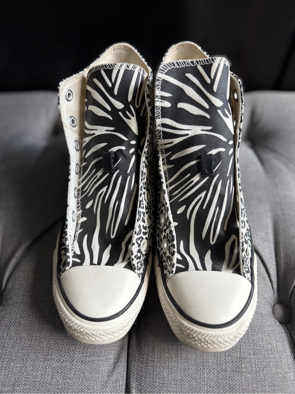 Converse Black & White Animal Print High-Top Sneakers - Picture 2 of 6